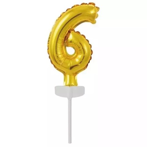 Balon foliowy mini cyfra 6 złota 7x12cm Balon foliowy mini cyfra 6 złota 7x12cm