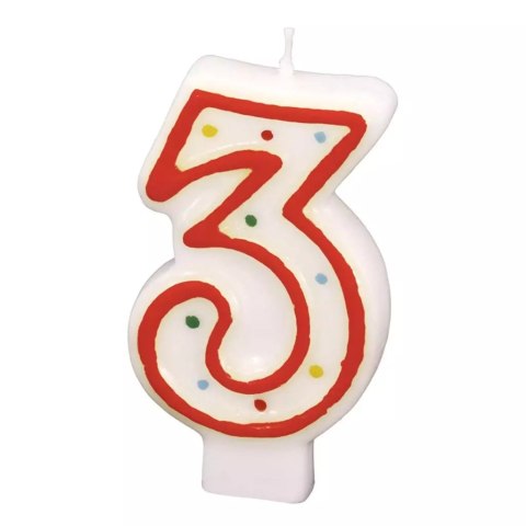 Świeczka cyferka 3 kropki 7,3cm Świeczka cyferka 3 kropki 7,3cm