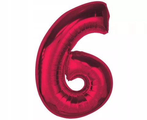 Balon foliowy Smart, cyfra 6, czerwona, 92 cm AA