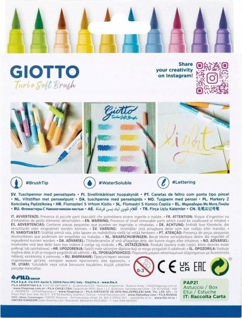 GIOTTO PISAKI PĘDZELKOWE TURBO SOFT BRUSH 10 KOL PASTELOWE 426900
