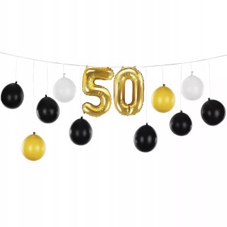 Girlanda balonowa "50 urodziny", złoty, czarny, biały, PartyDeco, 12 szt