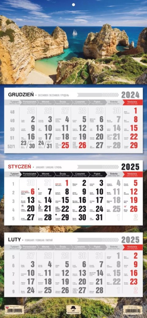 Kalendarz ścienny TRÓJDZIELNY 2025 ZATOKA Kalendarz ścienny TRÓJDZIELNY 2025 ZATOKA