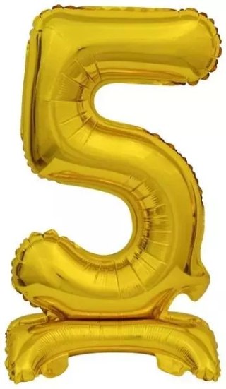 Balon foliowy mini cyfra 5 ze stopką złota 22x40cm