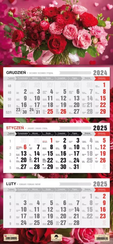 Kalendarz ścienny TRÓJDZIELNY 2025 BUKIET Kalendarz ścienny TRÓJDZIELNY 2025 BUKIET