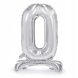 Stojący balon foliowy Cyfra 0, 70cm, srebrny