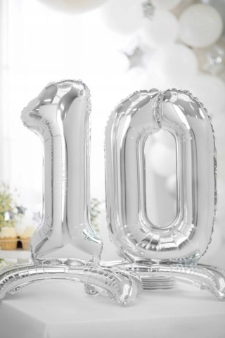 Stojący balon foliowy Cyfra 0, 70cm, srebrny