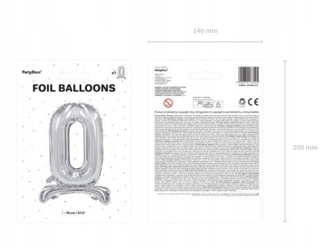 Stojący balon foliowy Cyfra 0, 70cm, srebrny Stojący balon foliowy Cyfra 0, 70cm, srebrny