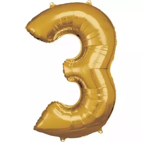 Balon foliowy cyfra 3 złota 58x86cm Balon foliowy cyfra 3 złota 58x86cm