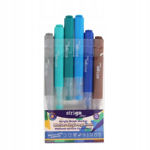 Markery akrylowe z końcówką Brush w trójkątnej obudowie w 6 kolorach zestaw Markery akrylowe z końcówką Brush w trójkątnej obudowie w 6 kolorach zestaw