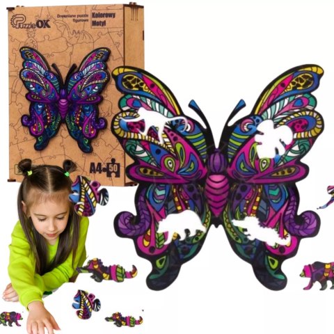 Puzzle drewniane eko 50 elementów. Kolorowy motyl Puzzle drewniane eko 50 elementów. Kolorowy motyl