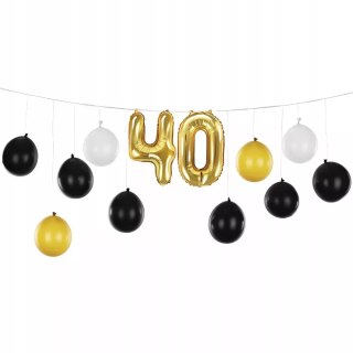 Girlanda balonowa "40 urodziny", złoty, czarny, biały, PartyDeco, 12 szt