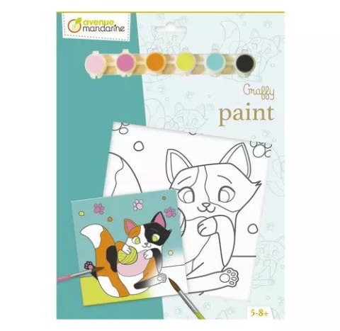 Podobrazie z nadrukiem + farby + pędzel - Kot 20x20 cm Podobrazie z nadrukiem + farby + pędzel - Kot 20x20 cm