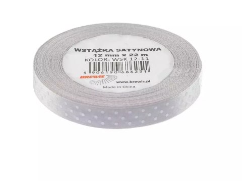 Wstążka satynowa w kropki szara 12mmx22m Wstążka satynowa w kropki szara 12mmx22m