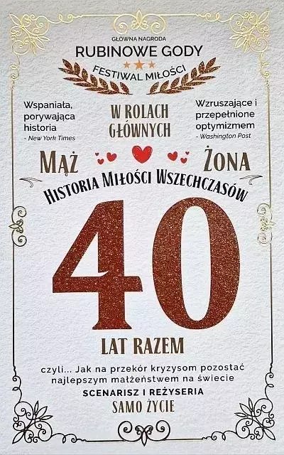 Karnet 40 rocznica ślubu (rubinowa) Karnet 40 rocznica ślubu (rubinowa)