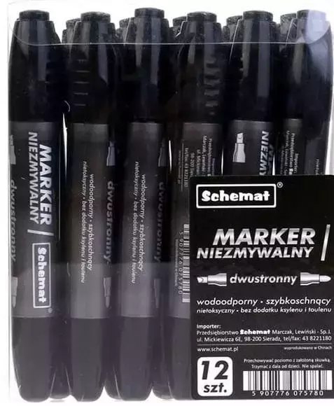 Marker permanentny dwustronny czarny (12szt) Marker permanentny dwustronny czarny (12szt)