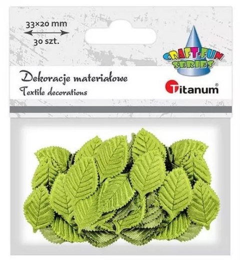 Ozdoba materiałowa liście 20x33mm jasnoziel. 30szt Ozdoba materiałowa liście 20x33mm jasnoziel. 30szt