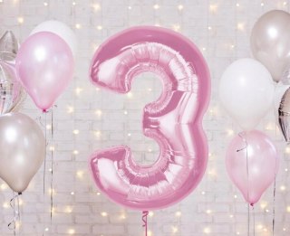 Balon foliowy Smart, cyfra 3, j. różowa, 92 cm