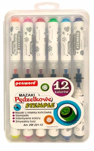 Mazaki pędzelkowe ze stemplami 12 kolorów