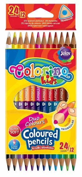 Kredki ołówkowe Colorino, trójkątne, dwukolorowe. Kids 24 kolory (12 sztuk)