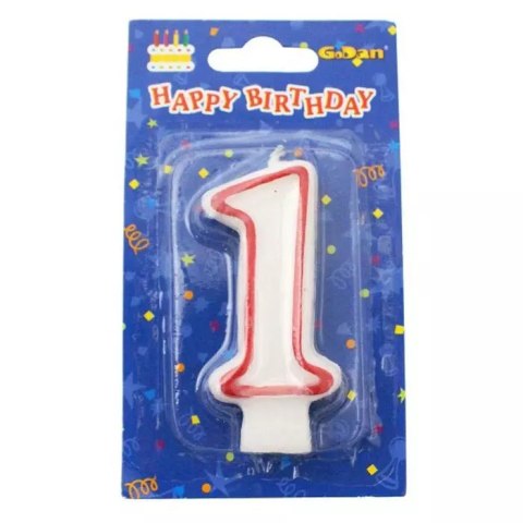 Świeczka cyfra "1", czerwony kontur Świeczka cyfra "1", czerwony kontur