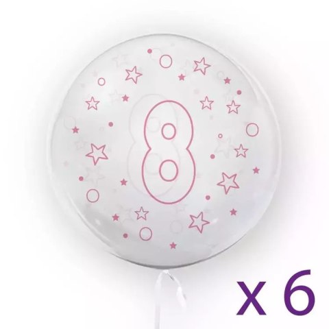 Balony z cyfrą "8" (6 sztuk), gwiazdki różowe Balony z cyfrą "8" (6 sztuk), gwiazdki różowe