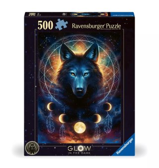 Puzzle 500 elementów. Świecące w ciemności. Wilk i księżyce
