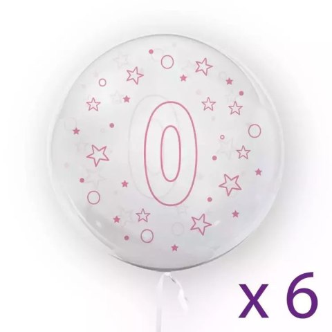 Balony z cyfrą "0" (6 sztuk), gwiazdki różowe Balony z cyfrą "0" (6 sztuk), gwiazdki różowe