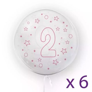 Balony z cyfrą "2" (6 sztuk), gwiazdki różowe