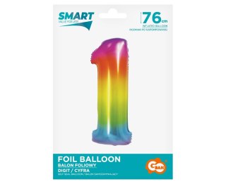Balon foliowy. Cyfra 1, tęczowa (76 cm)