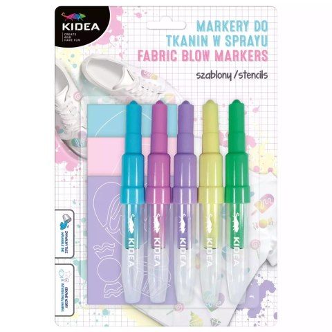 Markery do tkanin w sprayu z szablonami sweet love 5 kolorów Markery do tkanin w sprayu z szablonami sweet love 5 kolorów