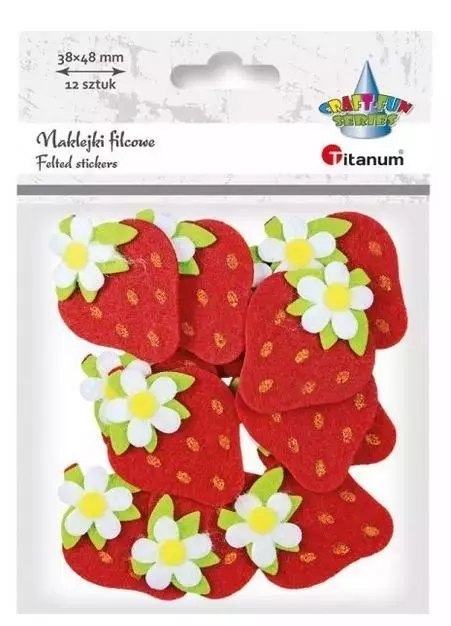 Naklejki filcowe 3D truskawki 38x48mm 12szt Naklejki filcowe 3D truskawki 38x48mm 12szt