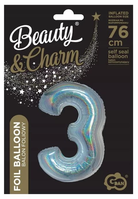 Balon foliowy B&C Cyfra 3 holograficzna srebrna 76cm Godan Balon foliowy B&C Cyfra 3 holograficzna srebrna 76cm Godan