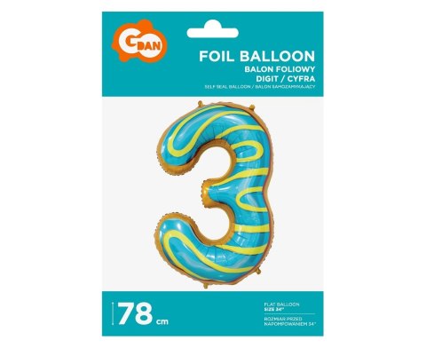 Balon foliowy. Cyfra 3, ciasteczko (78 cm) Balon foliowy. Cyfra 3, ciasteczko (78 cm)