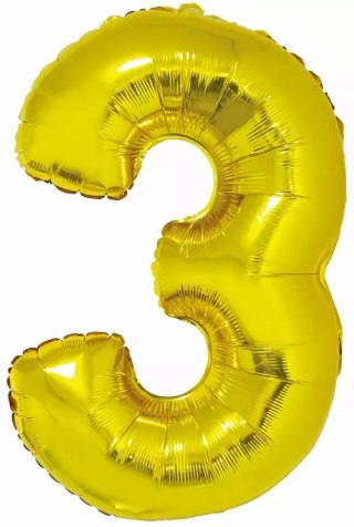 Balon foliowy. Cyfra 3, złota (76 cm)