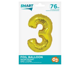 Balon foliowy. Cyfra 3, złota (76 cm)