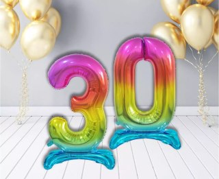 Balon foliowy stojący. Cyfra 3 (74 cm), tęczowa