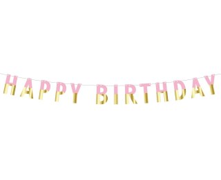 Girlanda papierowa 160 cm. Happy Brithday, różowo-złota