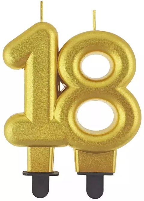 Świeczka urodzinowa liczba 18, złota Świeczka urodzinowa liczba 18, złota