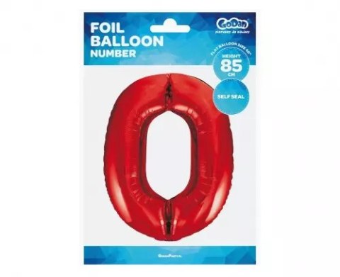 Balon foliowy Cyfra 0, czerwona, 85cm Balon foliowy Cyfra 0, czerwona, 85cm