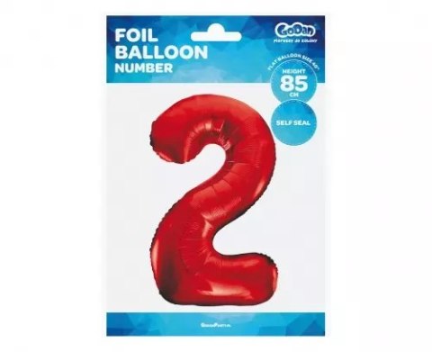 Balon foliowy Cyfra 2, czerwona, 85cm Balon foliowy Cyfra 2, czerwona, 85cm