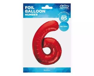 Balon foliowy Cyfra 6 czerwona, 85cm