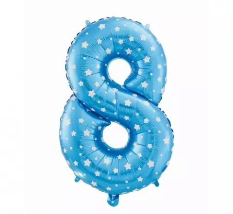 Balon foliowy "Cyfra 8", niebieska w gwiazdy, 61cm Balon foliowy "Cyfra 8", niebieska w gwiazdy, 61cm