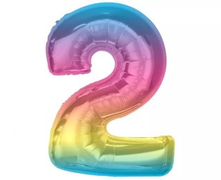 Balon foliowy Smart, cyfra 2, tęczowa, 92 cm AA