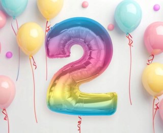Balon foliowy Smart, cyfra 2, tęczowa, 92 cm AA