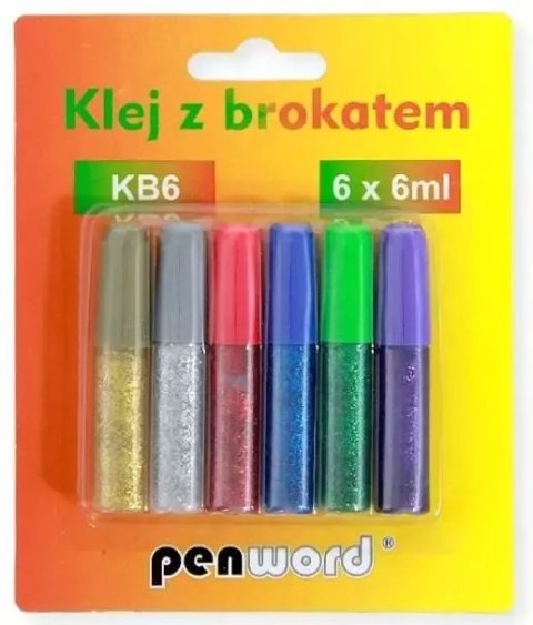 Klej z brokatem 6 kolorów 6ml Klej z brokatem 6 kolorów 6ml