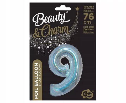 Balon foliowy B&C Cyfra 9 holograficzna srebrna 76cm Godan Balon foliowy B&C Cyfra 9 holograficzna srebrna 76cm Godan