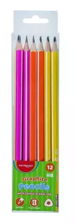 Ołówek HB z gumką trójkątny neonowy 12szt Ołówek HB z gumką trójkątny neonowy 12szt