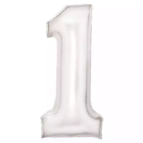 Balon foliowy cyfra 1 satynowa biała 86cm
