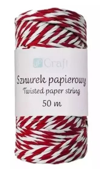 Sznurek papierowy skręcany czerwono-biały 50m Sznurek papierowy skręcany czerwono-biały 50m