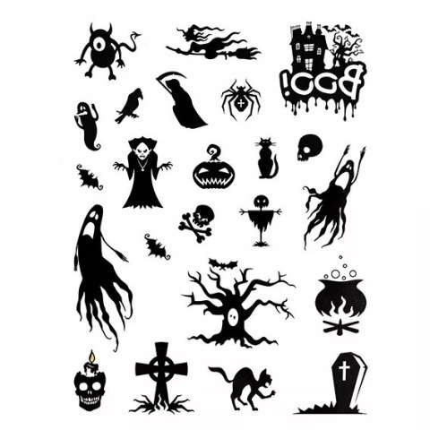 Tatuaże na HALLOWEEN - DpCraft - czarno-białe, 23 szt. Tatuaże na HALLOWEEN - DpCraft - czarno-białe, 23 szt.